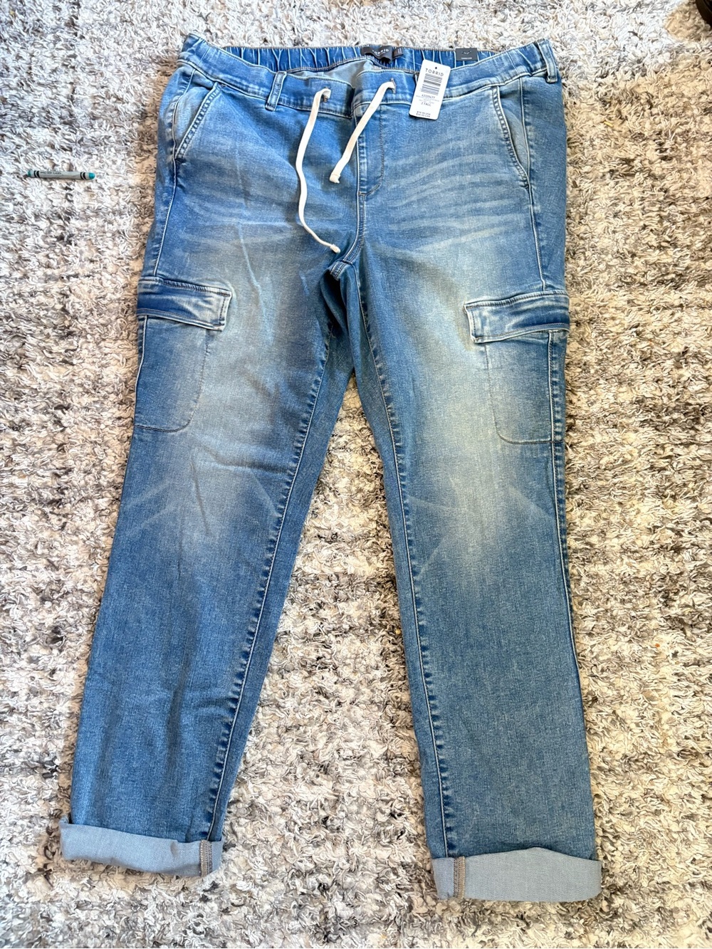 torrid Light Blue Slim Cargo Jeans with Drawstring